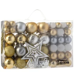 10 Pcs Christmas Assorted Ornaments With A Star Tree Topper Gold, Silver & White