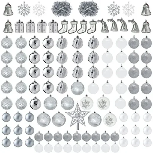 112pcs Silver And White Christmas Ornament Balls