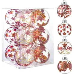 12pcs Assorted Christmas Clear Ornament Balls 3.15in