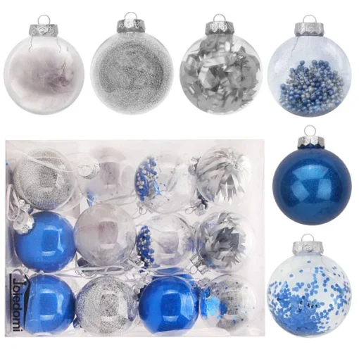 24pcs Hanging Plastic Blue Christmas Ornaments 3.15in