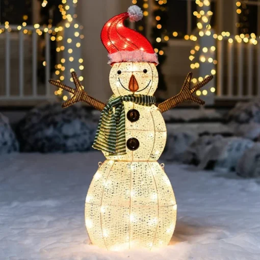 80 LED Cotton Snowman With Christmas Hat 3.5ft