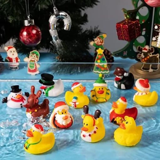 12pcs Christmas Rubber Ducky Bath Toy